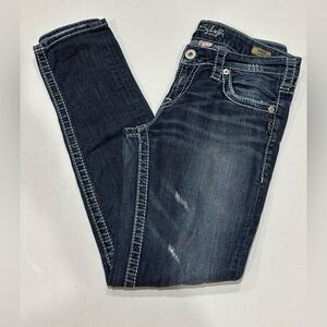 Silver Aiko Skinny Dark Blue Denim Jeans, Wide Stitching, Women’s Size 29